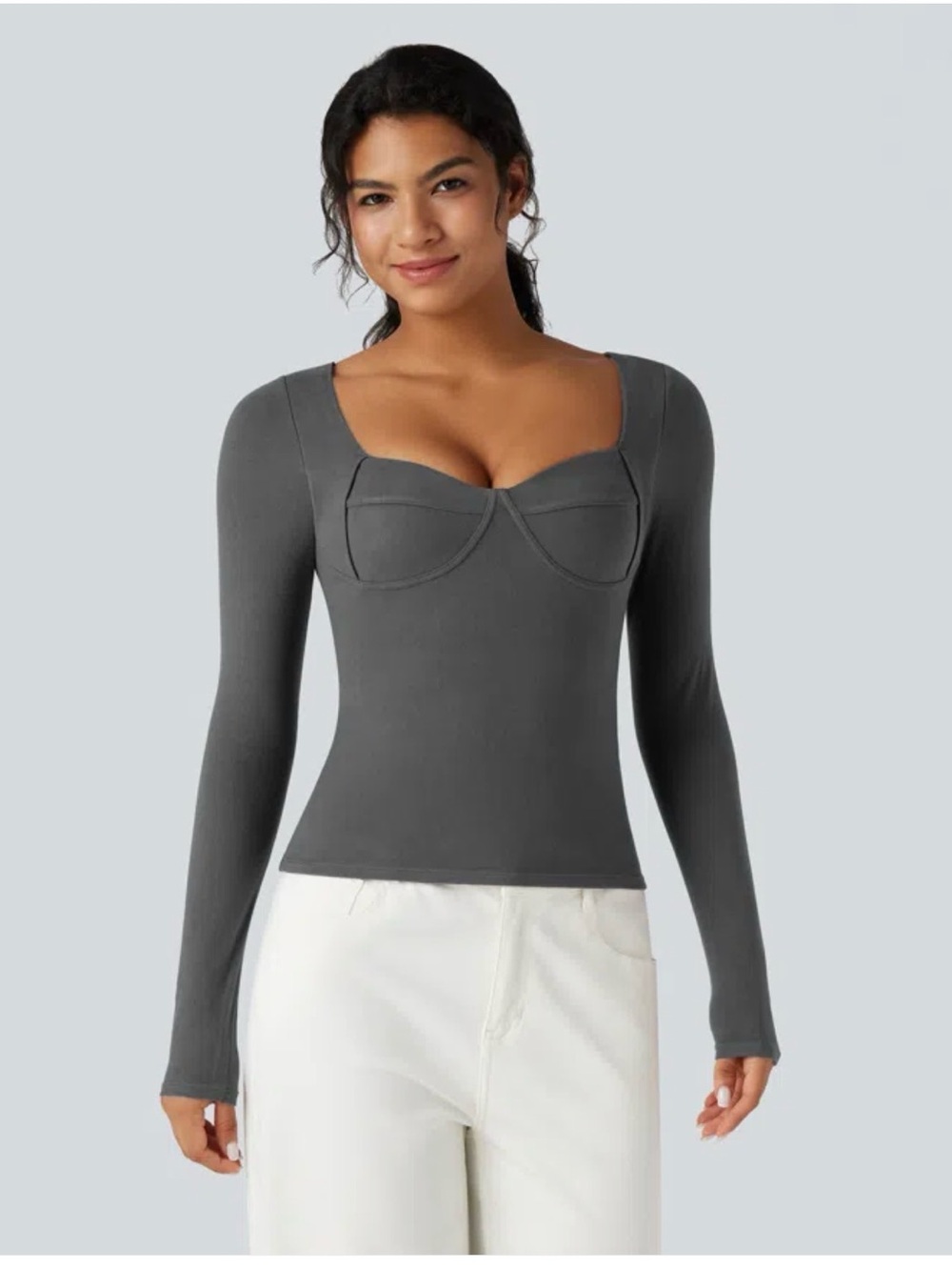 HALARA Long-Sleeve Sculpted Top in Steel Gray